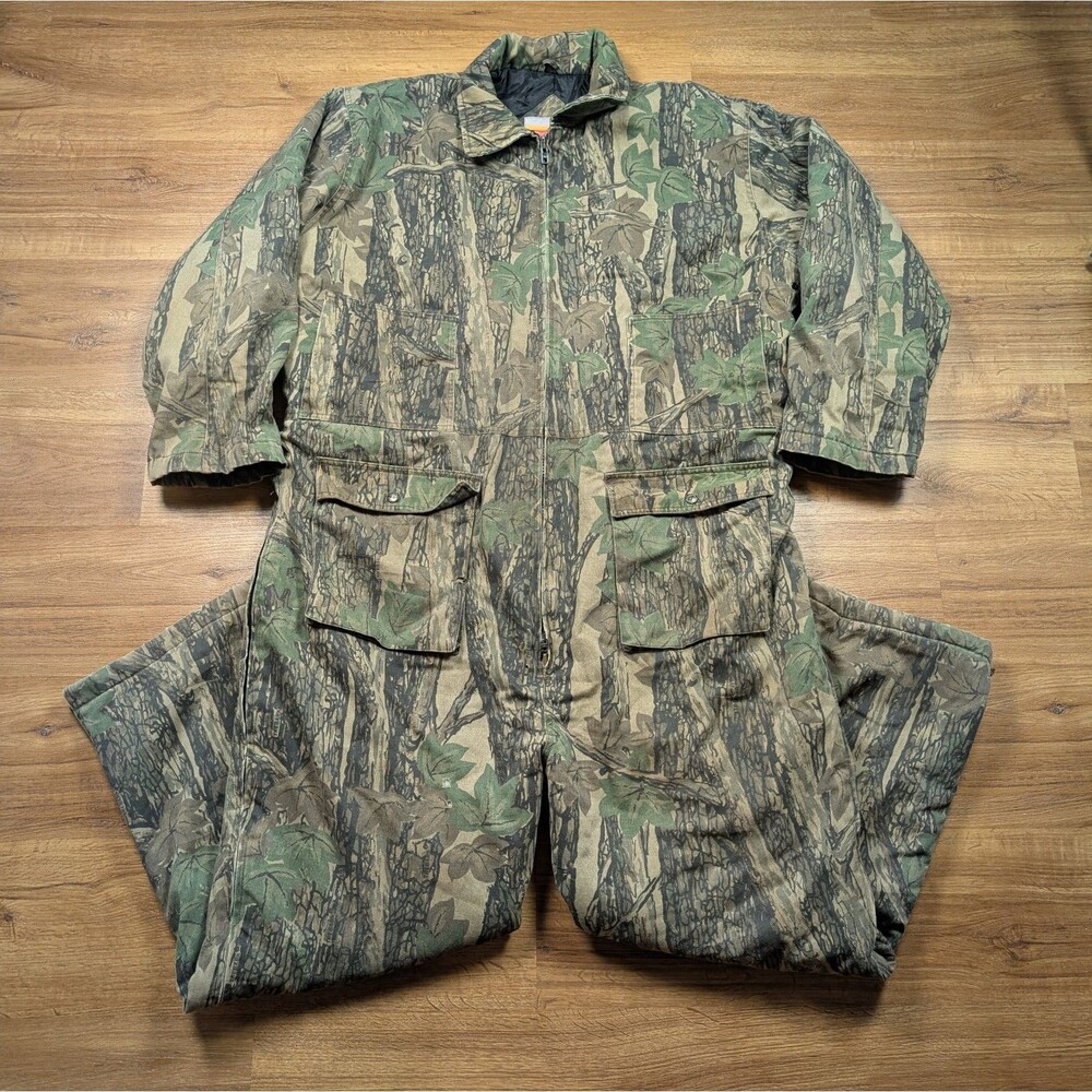 Vtg Winchester Camo Coveralls Mens XL Insulated Treebark Hunting Suit Full Zip